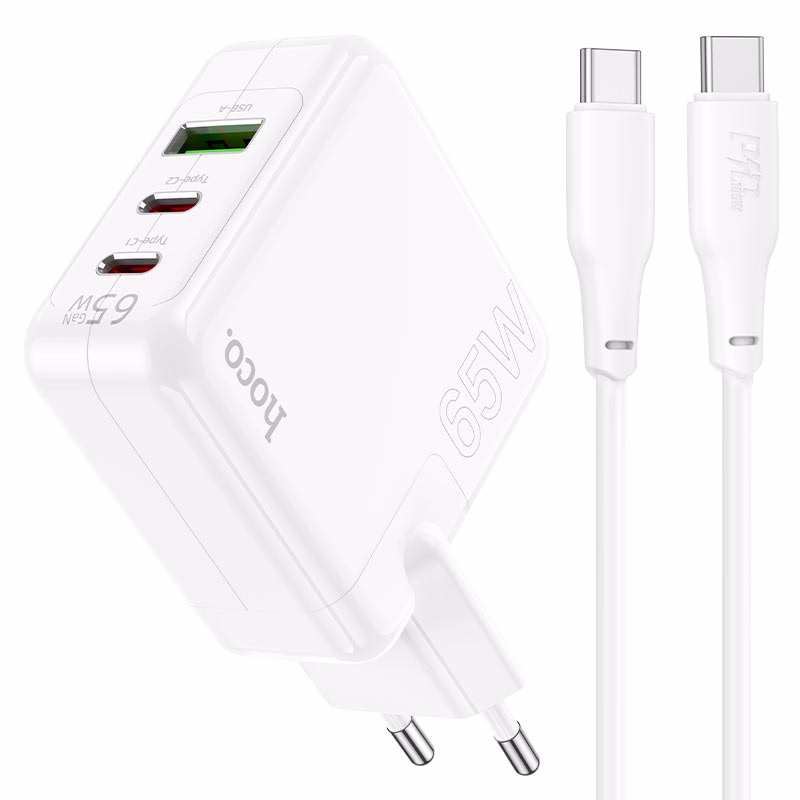 C115A Header PD65W three-port(2C1A) charger set (Type-C to Type-C)(EU) (2) HOCO C 115A - chargeur rapide PD 65W trois ports (2C1A) Single / (type-c to type-c)-version europeene – Image 1