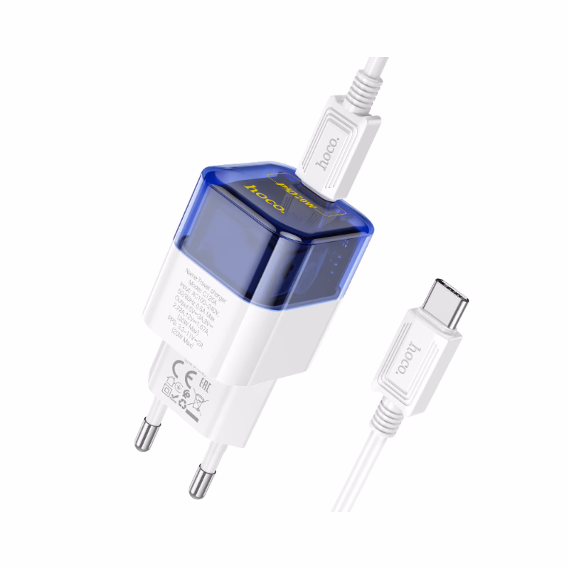 HOCO C125A Transparent Tribute – Chargeur mural PD 20W transparent avec Set / Single (version EU) - Transparence, style et performance réunis - Hoco Algérie