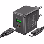 HOCO CS14A - chargeur rapide ocean duel ports PD 20W+QC3.0 (Type-C to Type-C) /(Type-C to Type-IP) - version europeene black – Image 2