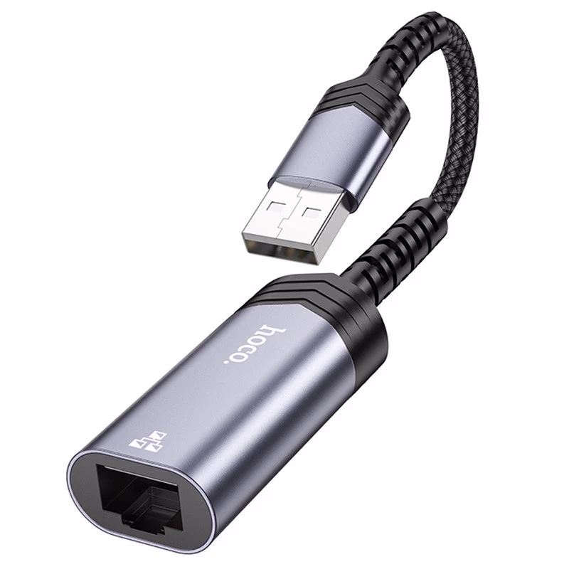 HOCO UA26 - Adaptateur Ethernet USB-A vers RJ45 (1000 Mbps) Gris métal - Hoco Algérie