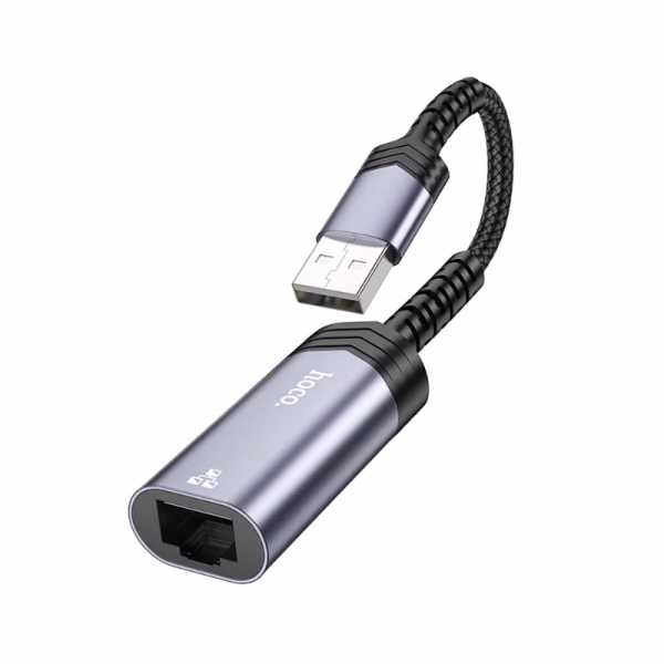 HOCO UA26 - Adaptateur Ethernet USB-A vers RJ45 (1000 Mbps) Gris métal