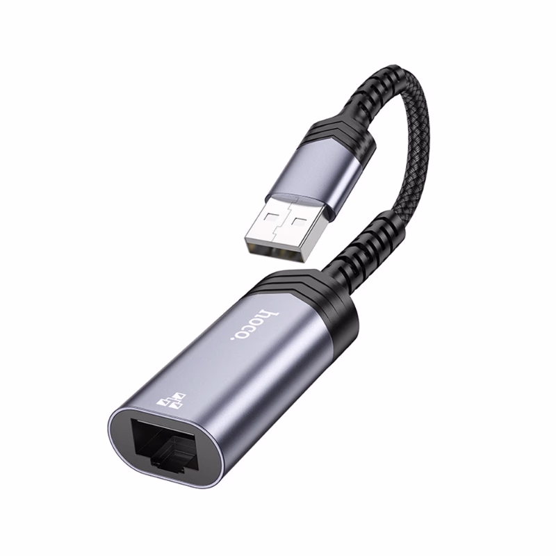 HOCO Algérie DZ - UA26 USB ethernet adapter(1000 Mbps) metal gray (4) HOCO UA26 - Adaptateur Ethernet USB-A vers RJ45 (1000 Mbps) Gris métal – Image 1