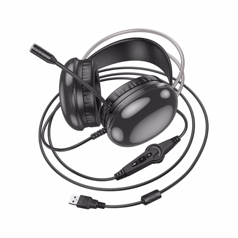 HOCO W109 Rich, casque filaire de jeu effet d'éclairage RVB au niveau des écouteurs et du serre-tête, cache-oreilles en cuir - Hoco Algérie
