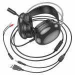 HOCO W109 Rich, casque filaire de jeu  effet d'éclairage RVB au niveau des écouteurs et du serre-tête, cache-oreilles en cuir – Image 9