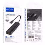 HOCO HB42 Easy Safety – Adaptateur Gigabit Ethernet 4-en-1 (Type-C vers USB 3.0×3 + RJ45) 20 cm – Image 5