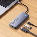 HOCO HB52 Wow – Hub multifonction 8-en-1 (HDTV + RJ45 + SD/TF + PD + Type-C 3.0 + USB 3.0×2) - Polyvalence, vitesse et élégance réunies – Image 6