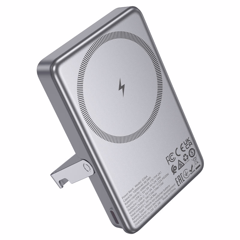 HOCO DZ - Q36A Sunlight – Power Bank PD 20W avec chargement sans fil MagSafe et support intégré (10 000 mAh) – Recharge magnétique pratique et maintien sécurisé - metal gray HOCO Q36A Sunlight – Power Bank PD 20W avec chargement sans fil MagSafe et support intégré (10 000 mAh) – Recharge magnétique pratique et maintien sécurisé – Image 1