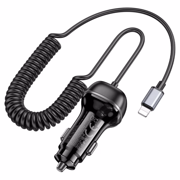 HOCO Z58B Rank – Chargeur de voiture intelligent 48W à charge rapide PD30W + QC3.0 avec câble intégré Lightning