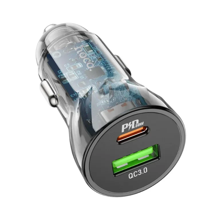 Chargeur auto HOCO z47a transparent PD 30W double port USB