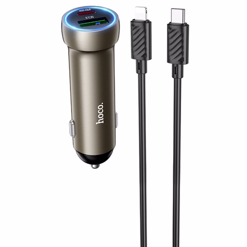 HOCO Z54A Prosperous – Chargeur de voiture double port 48W PD30W + QC3.0 avec câble - Puissance, élégance et performance à chaque trajet - Hoco Algérie