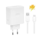 chargeur Oppo 33W SuperVOOC original avec câble USB-C blanc pour charge rapide.