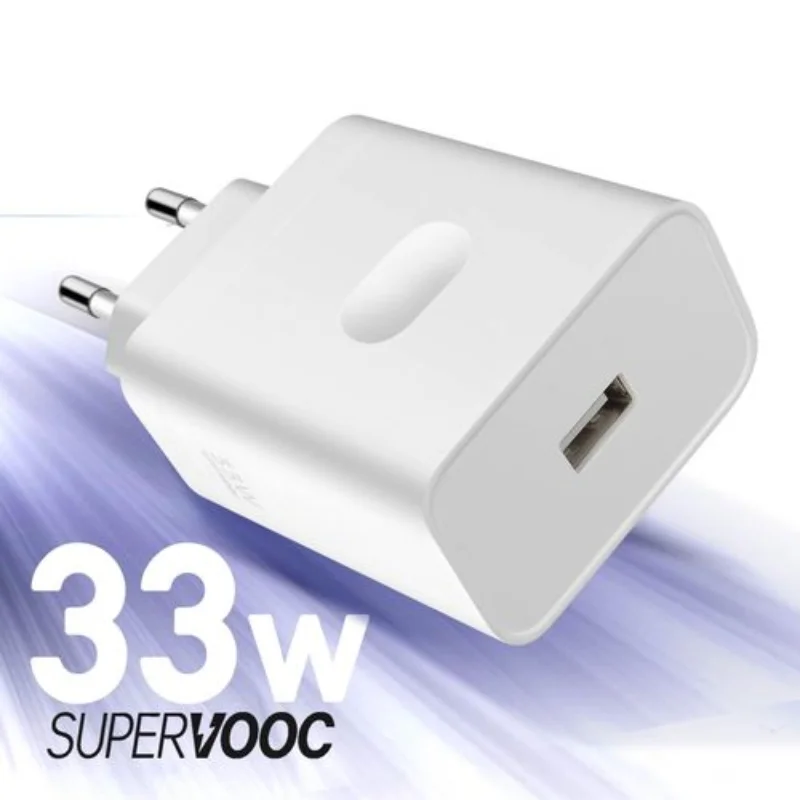 charge rapide 33W SuperVOOC original, prise européenne blanche.
