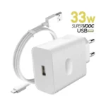 chargeur Realme 33W original, adaptateur secteur SuperDart blanc avec câble USB-C rapide.
