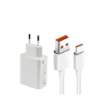 Adaptateur secteur Xiaomi 33W original prise européenne et câble de charge rapide blanc.