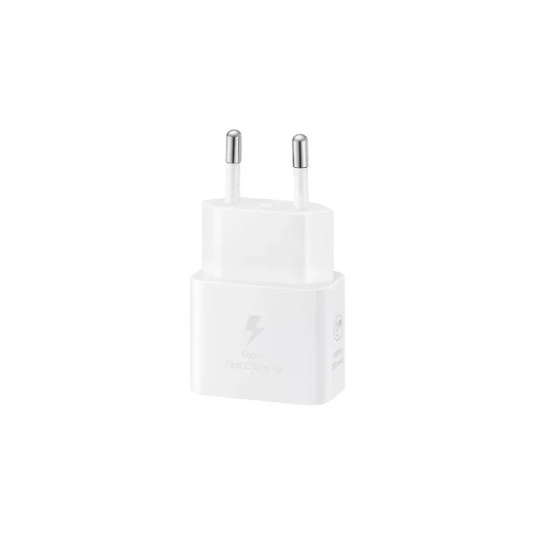 Adaptateur secteur Samsung 25W PD original blanc, prise européenne charge rapide.