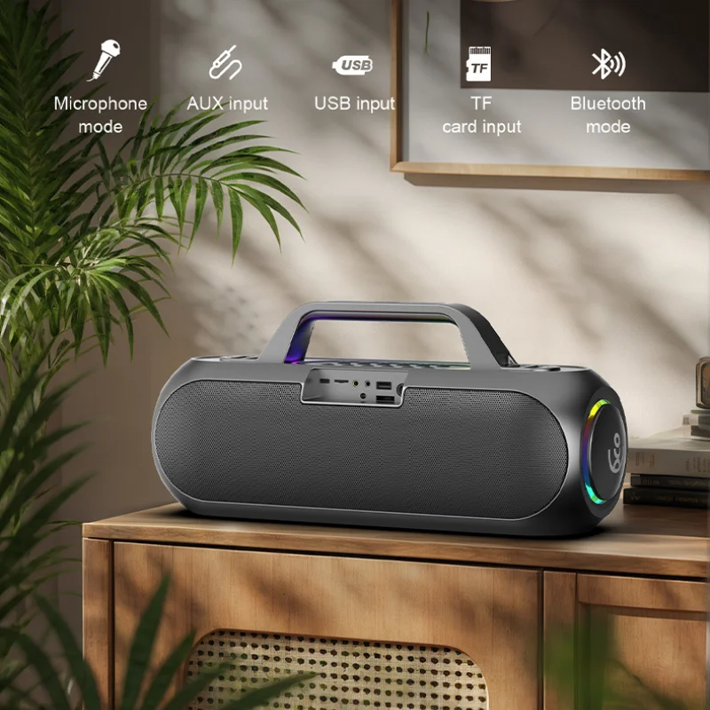 Enceinte Bluetooth portable XDOBO BMTL Elegance 1980 avec poignée intégrée dans un salon moderne