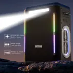 Gros plan bande LED RGB verticale enceinte XDOBO Party 1981 Bluetooth 5.3 technologie Algérie