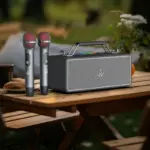 Système Karaoké Xdobo Bold avec deux micros sur table extérieure