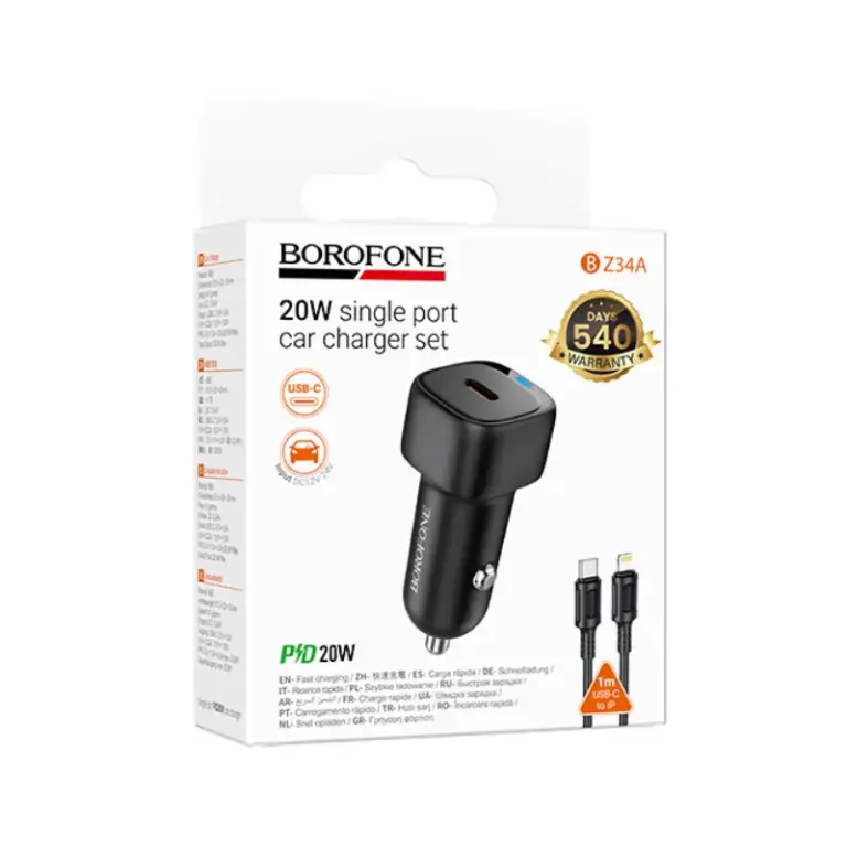 BOROFONE BZ34A - Chargeur de voiture a port unique PD20W (TYPE-C TO IP)